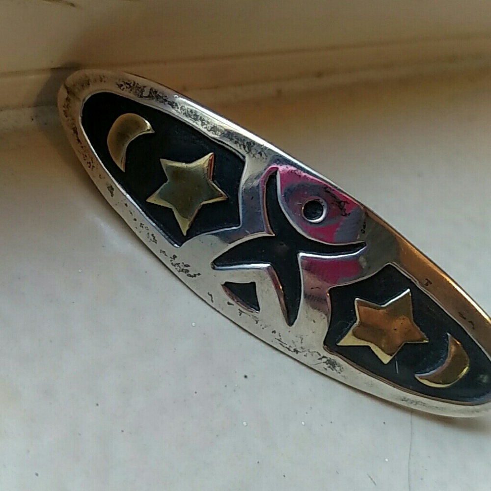 Silver-Celestial Star & Moon Hair Barrette -